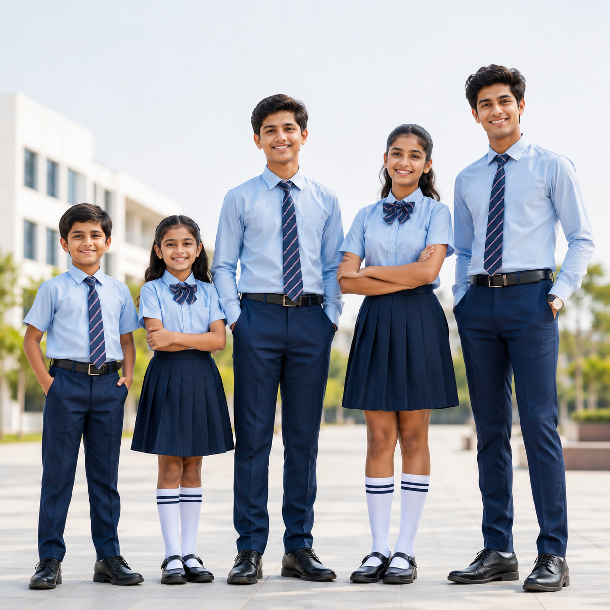 School portrait in coordinated uniforms