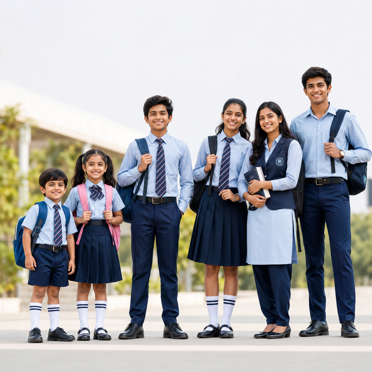 Schoolchildren posing together in uniforms